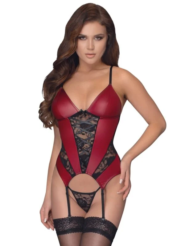 Cottelli Red Wetlook and Lace Basque Set